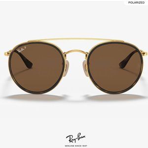 Ray-Ban Double Bridge Round Sunglasses | Polarized | Brown Lens + Gold Frames